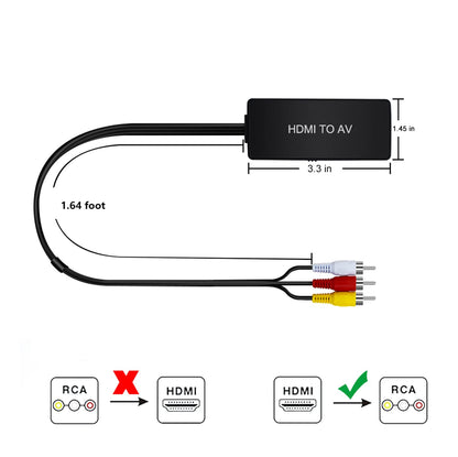 HDMI to AV Converter with RCA cables attached for TV use