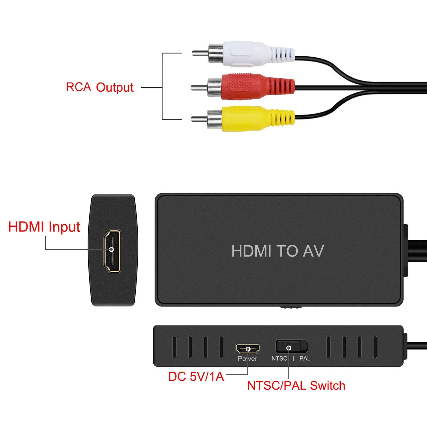 Compact HDMI to AV Converter placed on wooden table