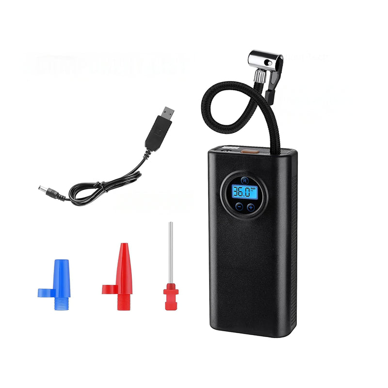 Portable air compressor pump showing clear LCD display and controls
