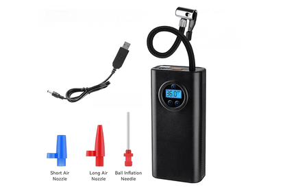 Side view of portable air compressor pump in black ABS and PC material