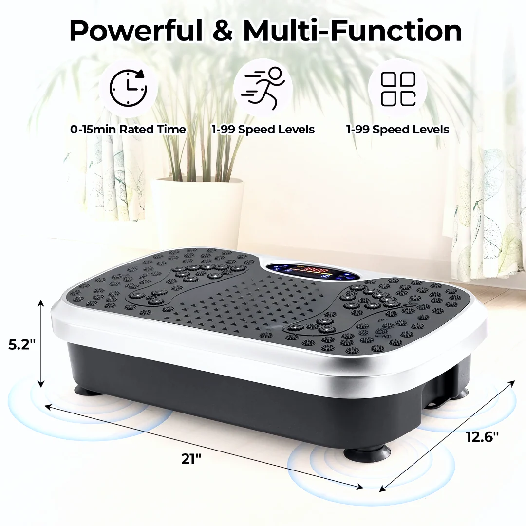 Vibration plate exercise machine showing control panel with speed settings