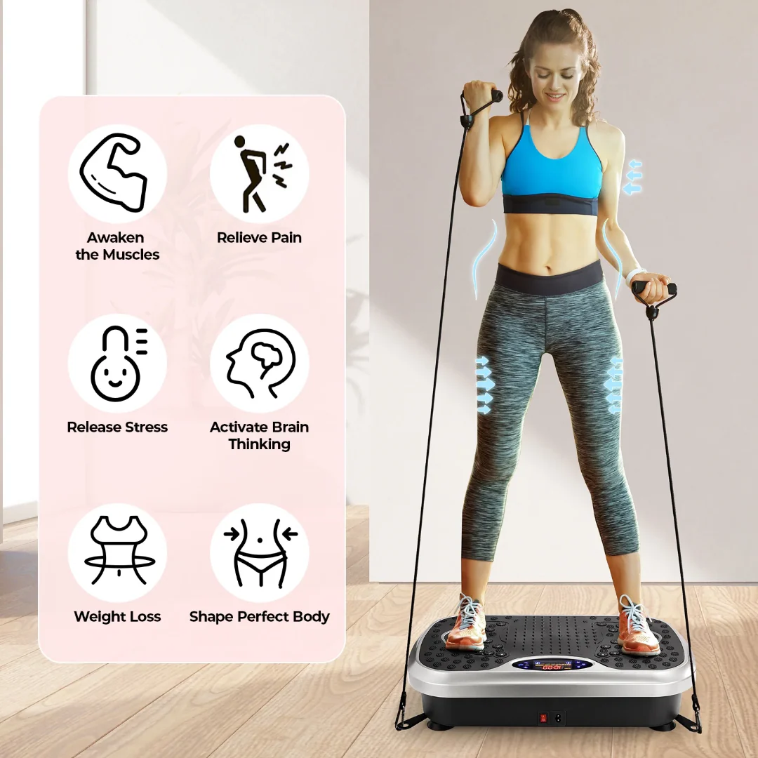 Vibration plate exercise machine showing control panel with speed settings