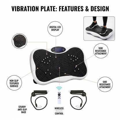 Vibration plate exercise machine showing control panel with speed settings