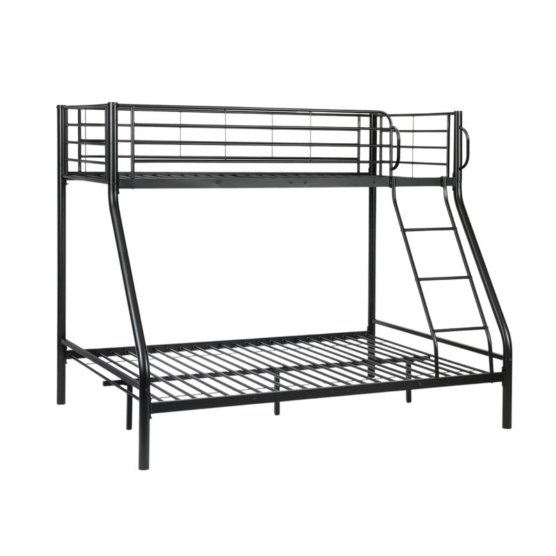 Bunk bed triple metal frame in black showing full side view