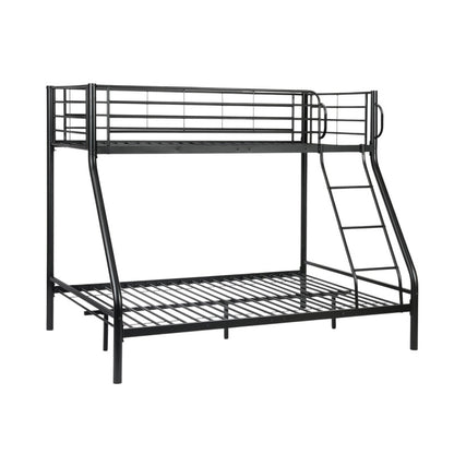 Bunk bed triple metal frame in black showing full side view