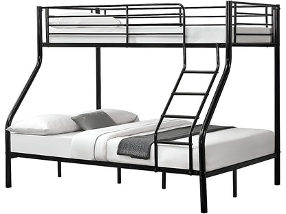 Under-bed clearance space visible on bunk bed triple metal frame