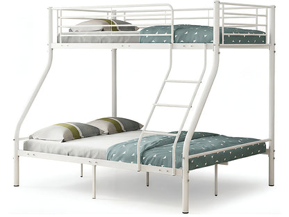 Top view of metal triple bunk bed showing mattress area
