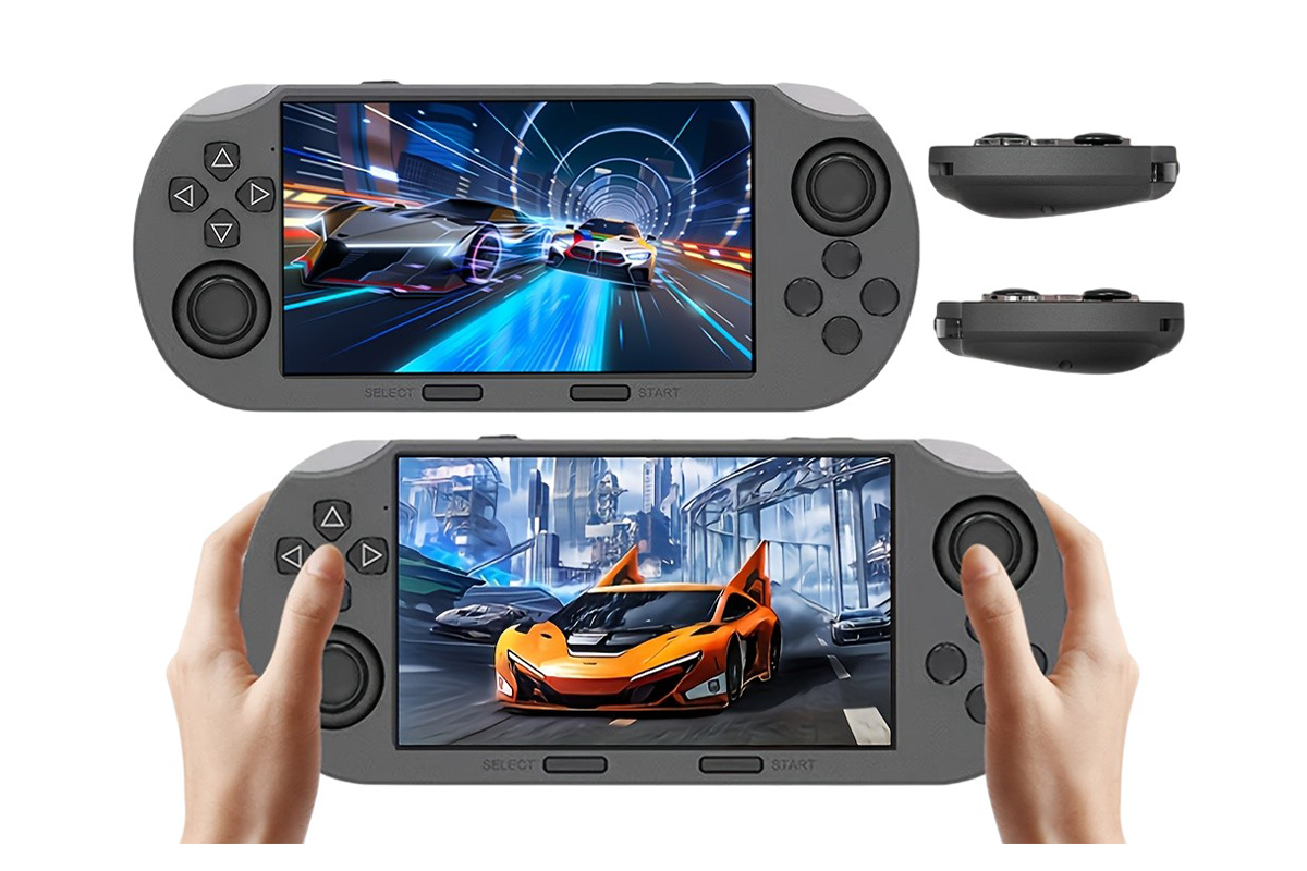 Side angle of portable gaming console retro game console showing buttons