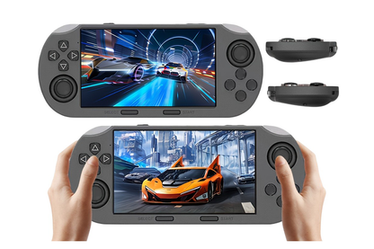 Side angle of portable gaming console retro game console showing buttons