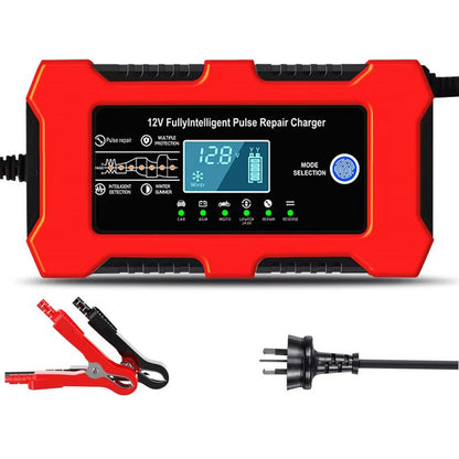 Car battery charger 12V 6A front view showing LCD display
