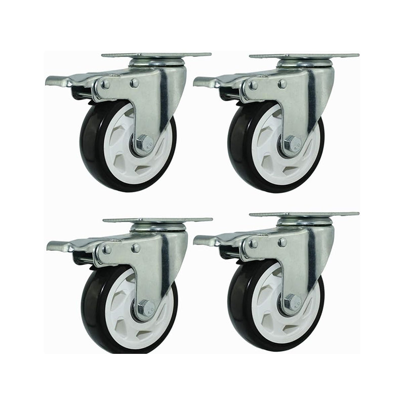 Castor trolley wheels 4 inch white metal and PVC close up