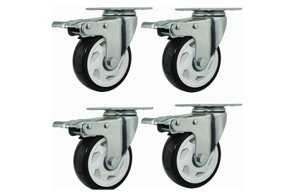 Side view of castor trolley wheels showing 360 degree swivel