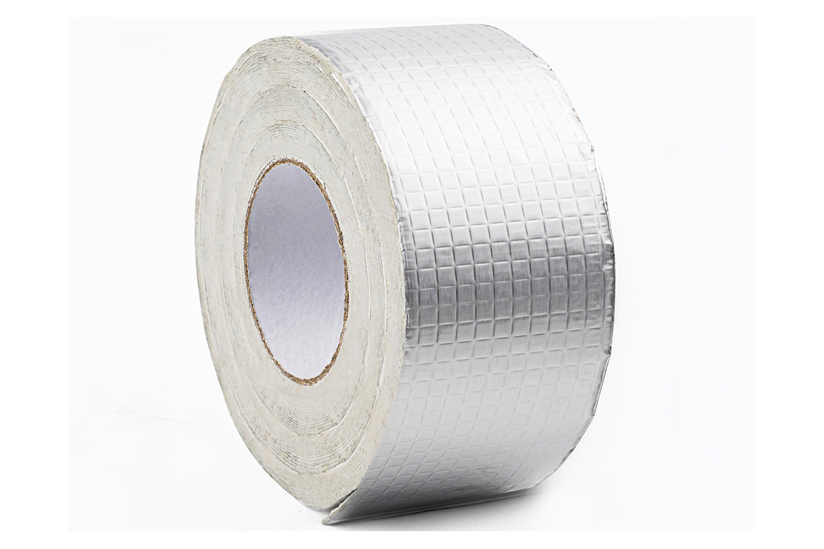 Close-up of waterproof flex tape 10M aluminium foil surface