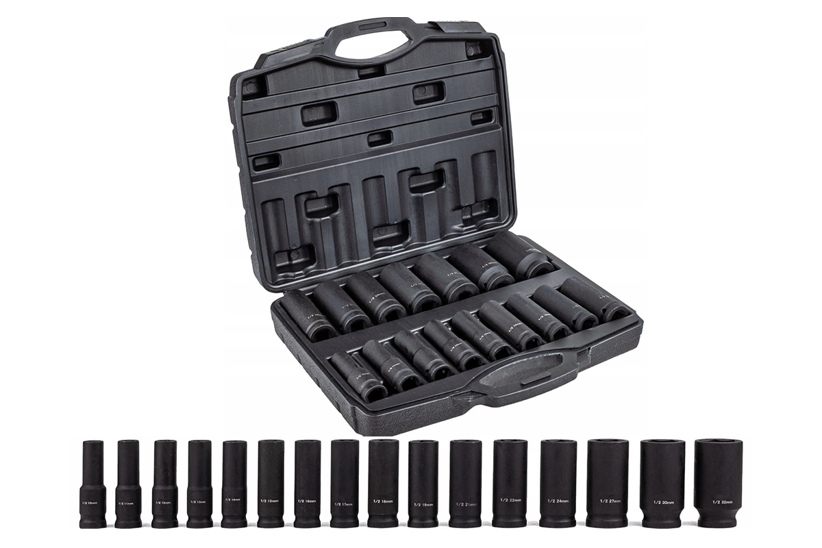 Close up of black phosphate finish on socket set