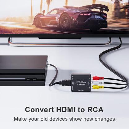 HDMI to RCA converter adapter with instruction manual and USB cable included
