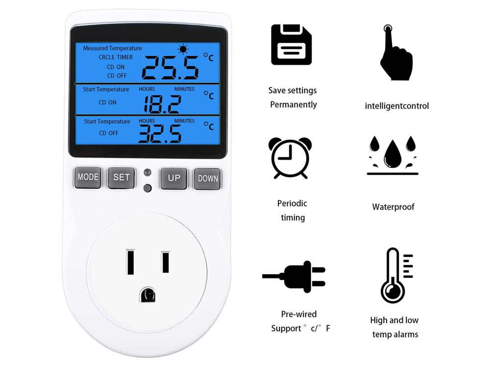 Digital temperature controller timer with temperature range visible on screen