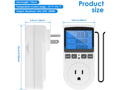 Back view of digital temperature controller timer with power socket