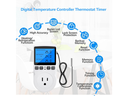 Digital temperature controller timer showing timer countdown function