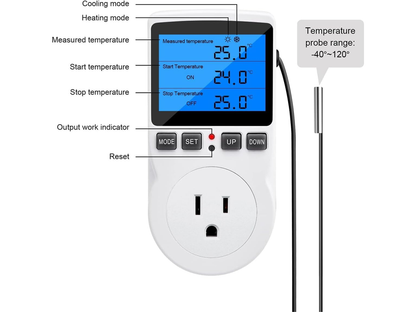 Digital temperature controller timer plugged into a standard NZ power outlet