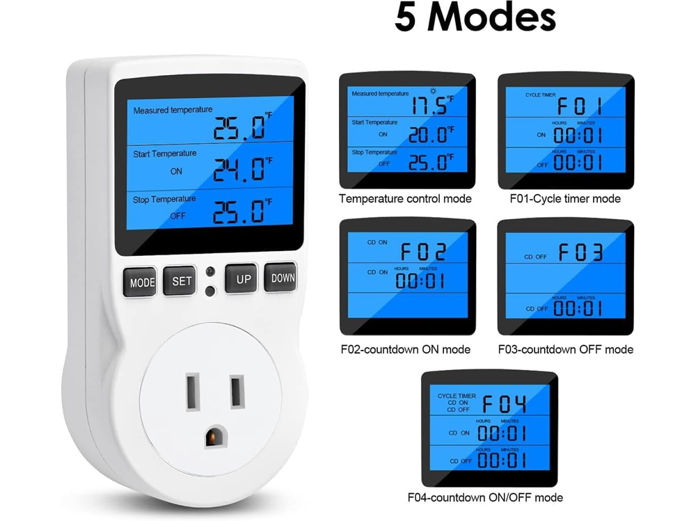 Digital temperature controller timer with temperature range visible on screen