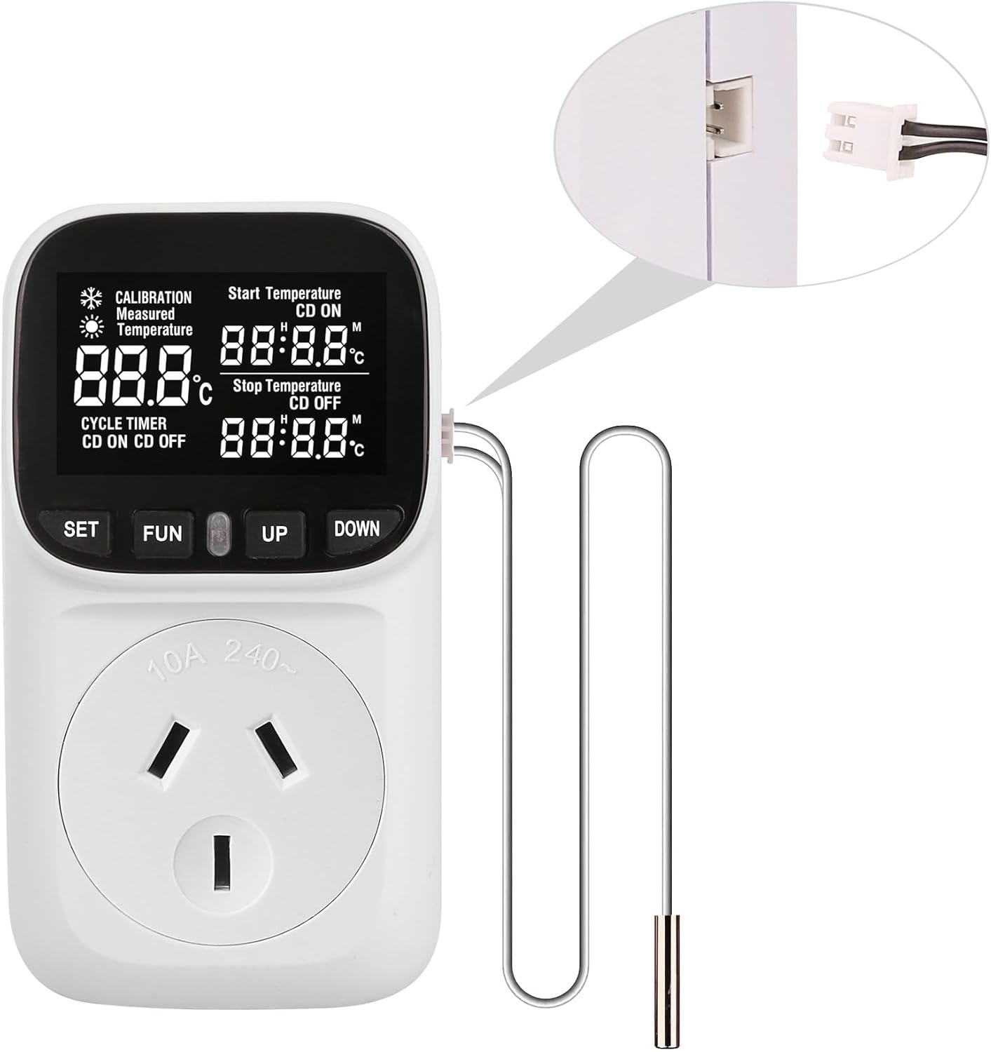 Side view of digital temperature controller timer showing timer function