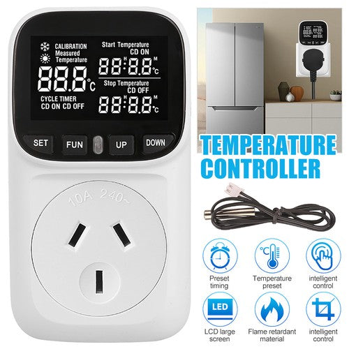 Digital temperature controller timer with temperature range settings visible