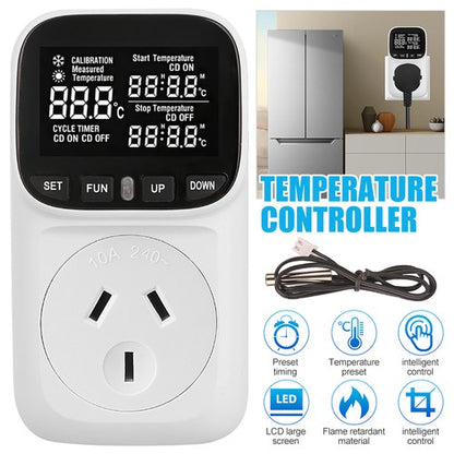 Digital temperature controller timer with temperature range settings visible