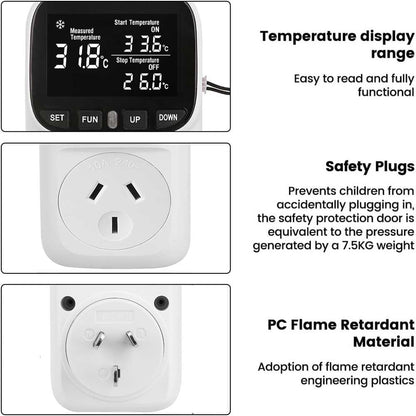 Digital temperature controller timer with user manual and packaging