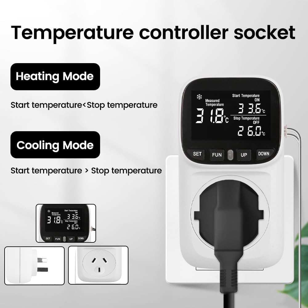 Digital temperature controller timer with user manual and packaging