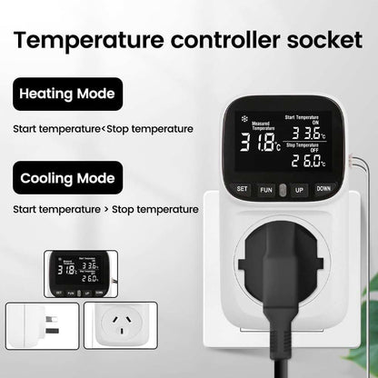 Digital temperature controller timer with user manual and packaging
