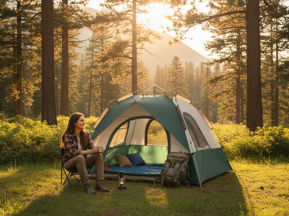 Camping tent 3-5 person with wind ropes and ground pegs attached