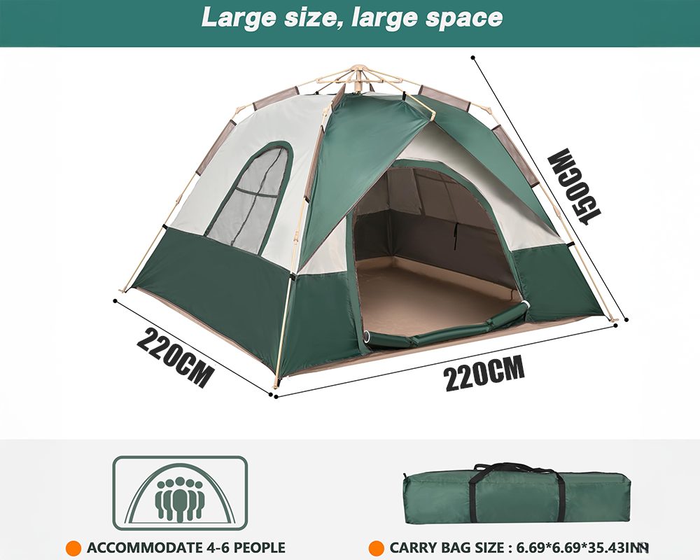 Camping tent 3-5 person folded compactly in carry bag