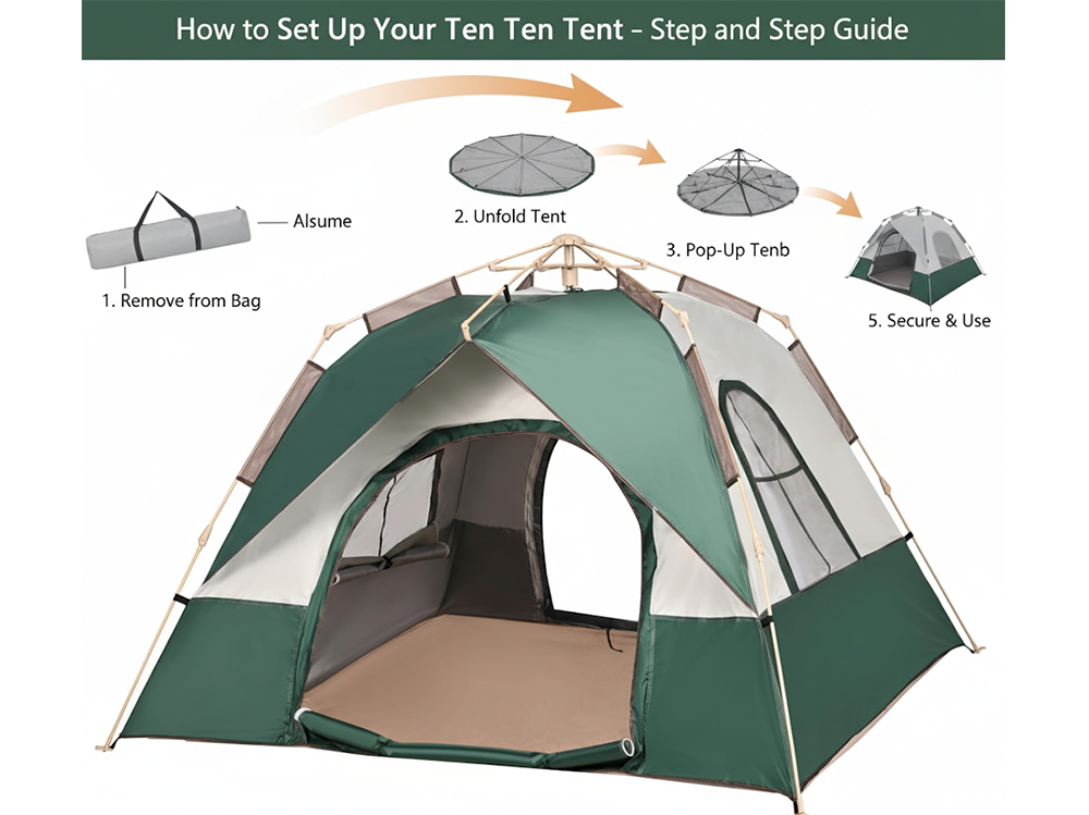 Camping tent 3-5 person set up on grassy NZ campsite