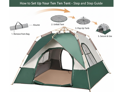 Camping tent 3-5 person set up on grassy NZ campsite
