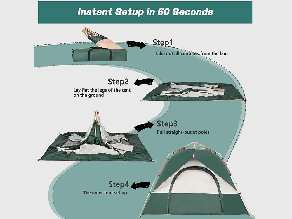 Camping tent 3-5 person with wind ropes and ground pegs attached