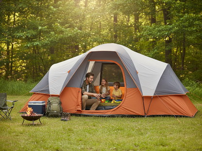 Top view of camping tent family tent showing tunnel shape