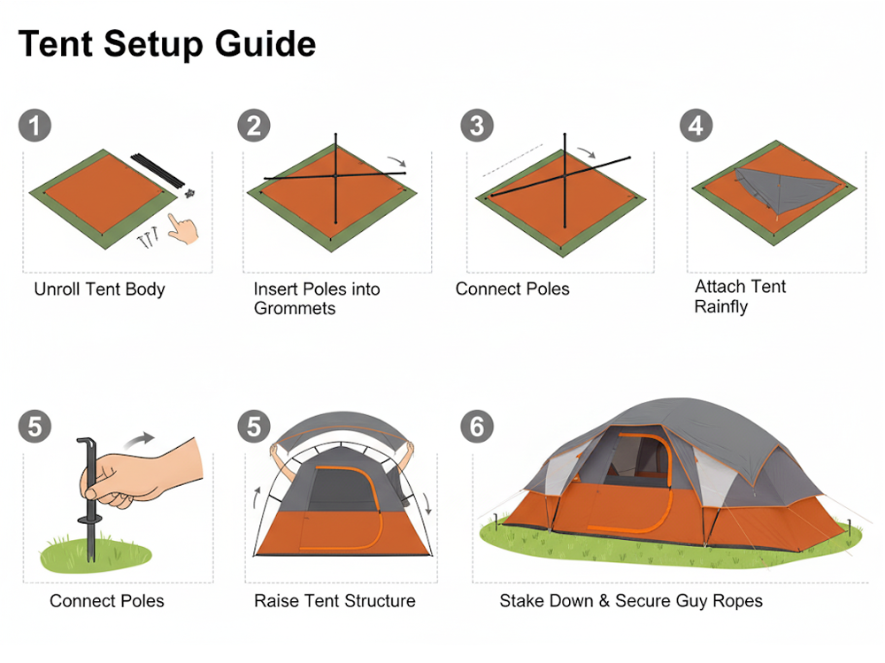 Top view of camping tent family tent showing tunnel shape