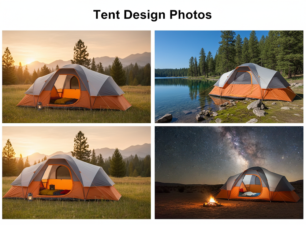 Top view of camping tent family tent showing tunnel shape