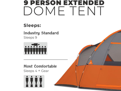 Top view of camping tent family tent showing tunnel shape