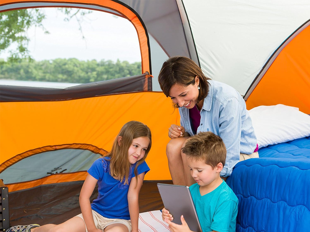 Top view of camping tent family tent showing tunnel shape