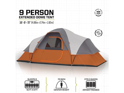 Top view of camping tent family tent showing tunnel shape