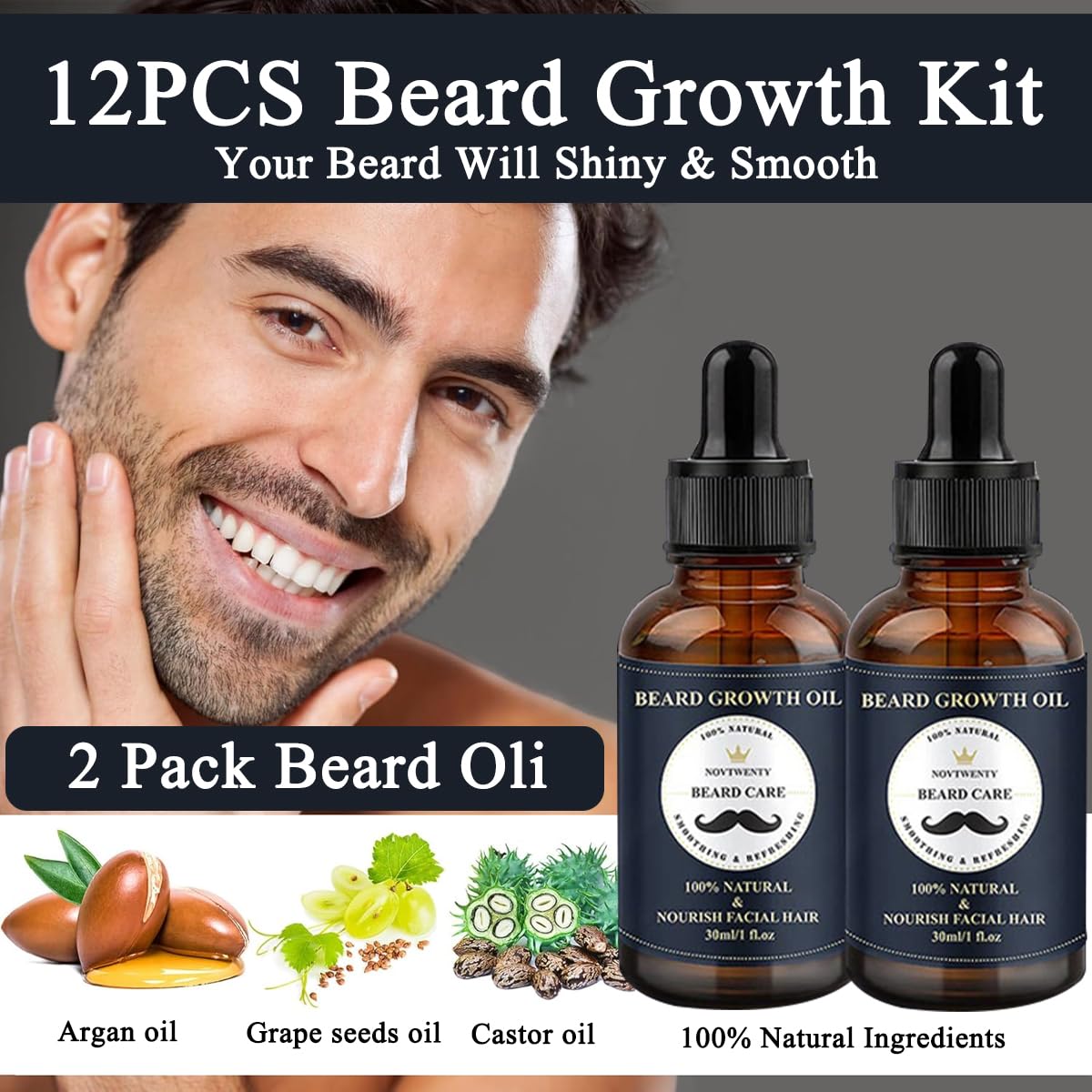 Natural bristle beard brush included in grooming kit