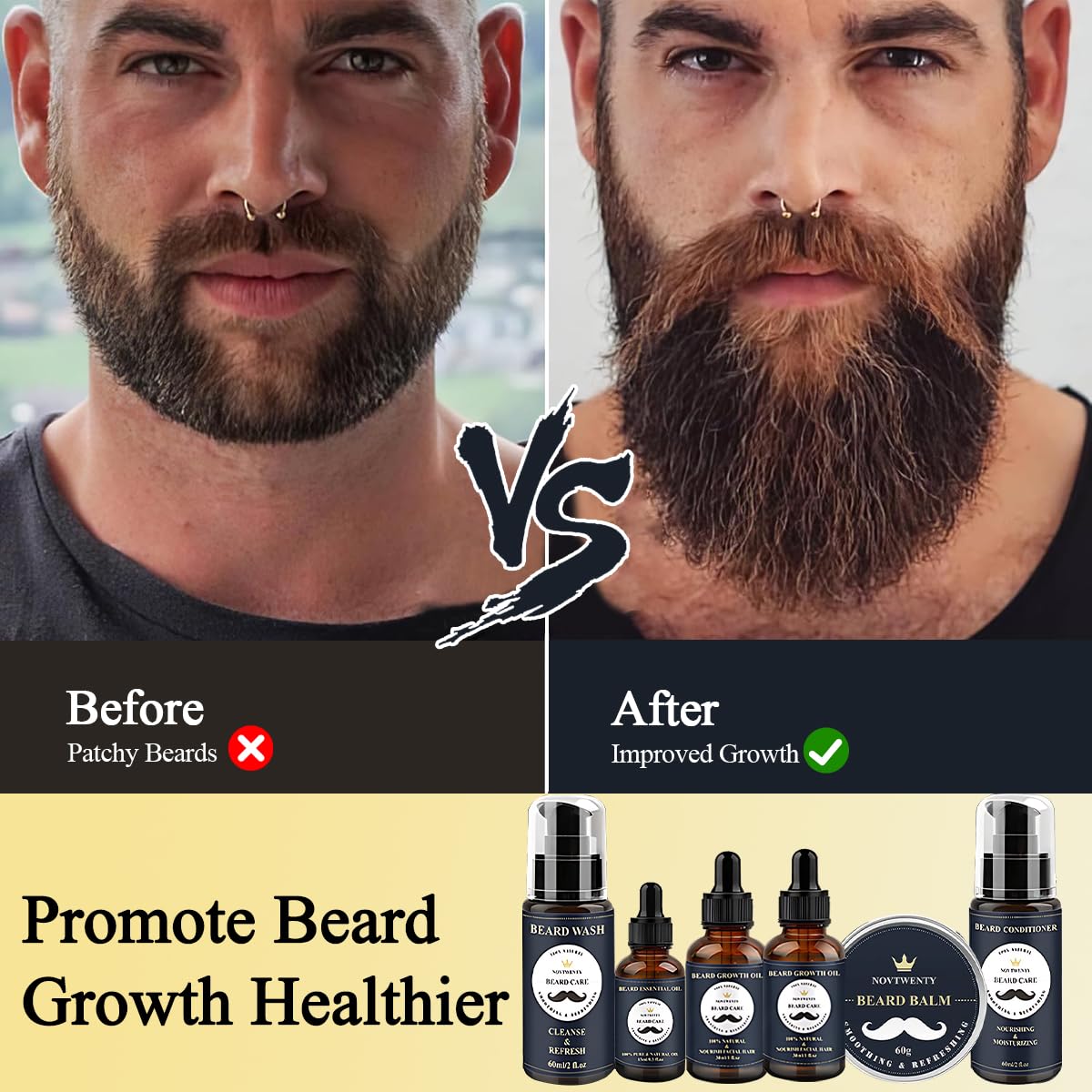 Beard grooming kit oils and conditioner bottles on white background