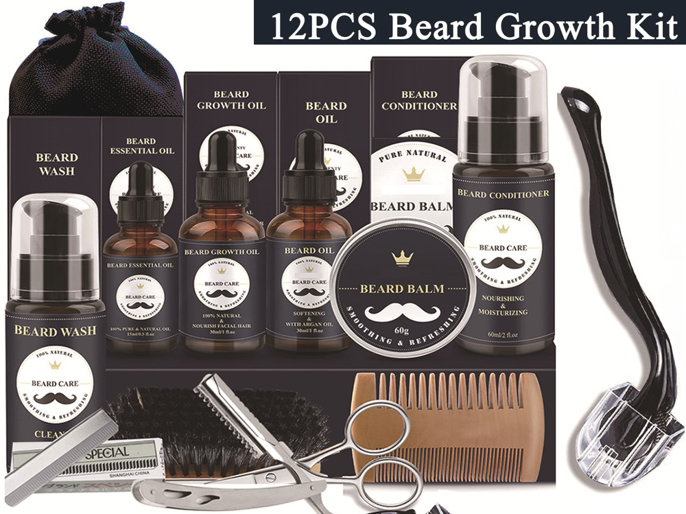 Beard grooming kit showing beard scissors and comb