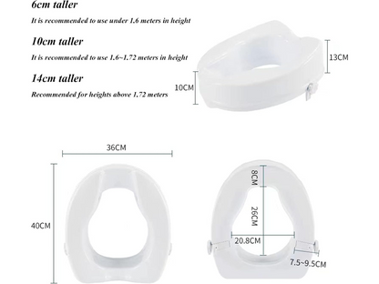Top angle of raised toilet seat with lid showing integrated lid