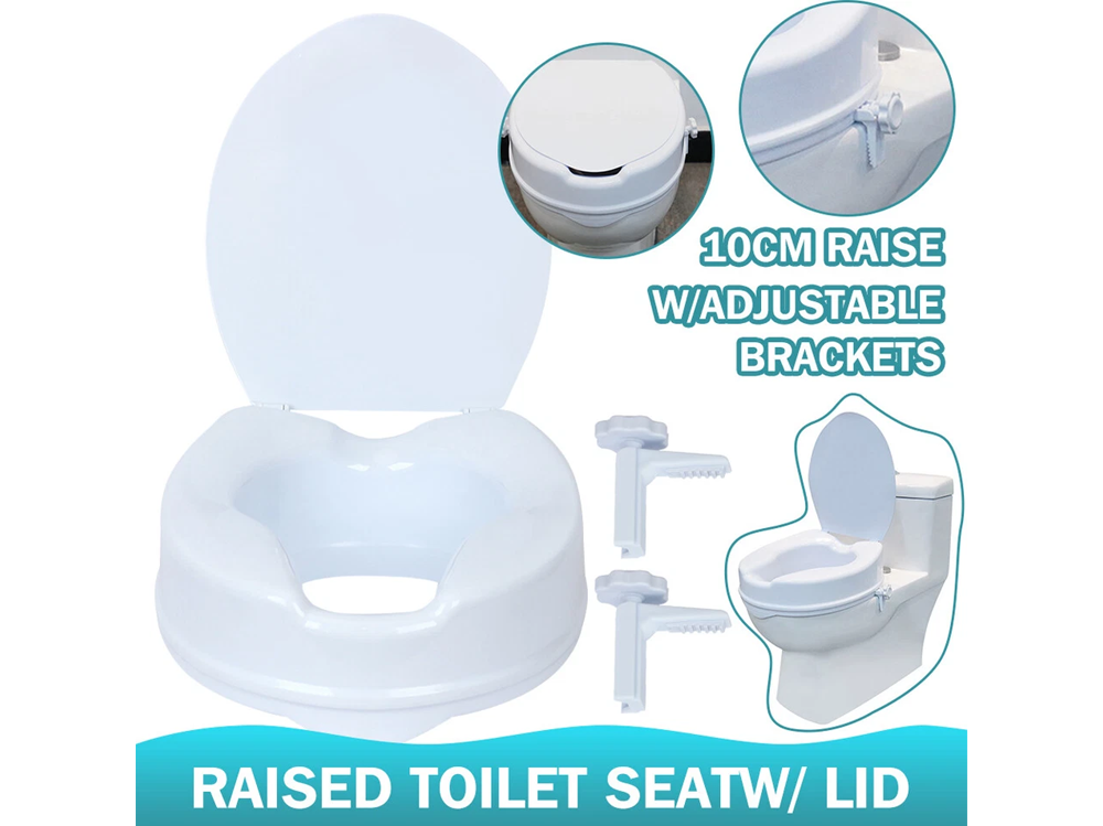 Profile of raised toilet seat with lid for elderly and disabled use