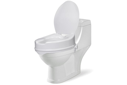 Side view of raised toilet seat with lid highlighting 10cm height