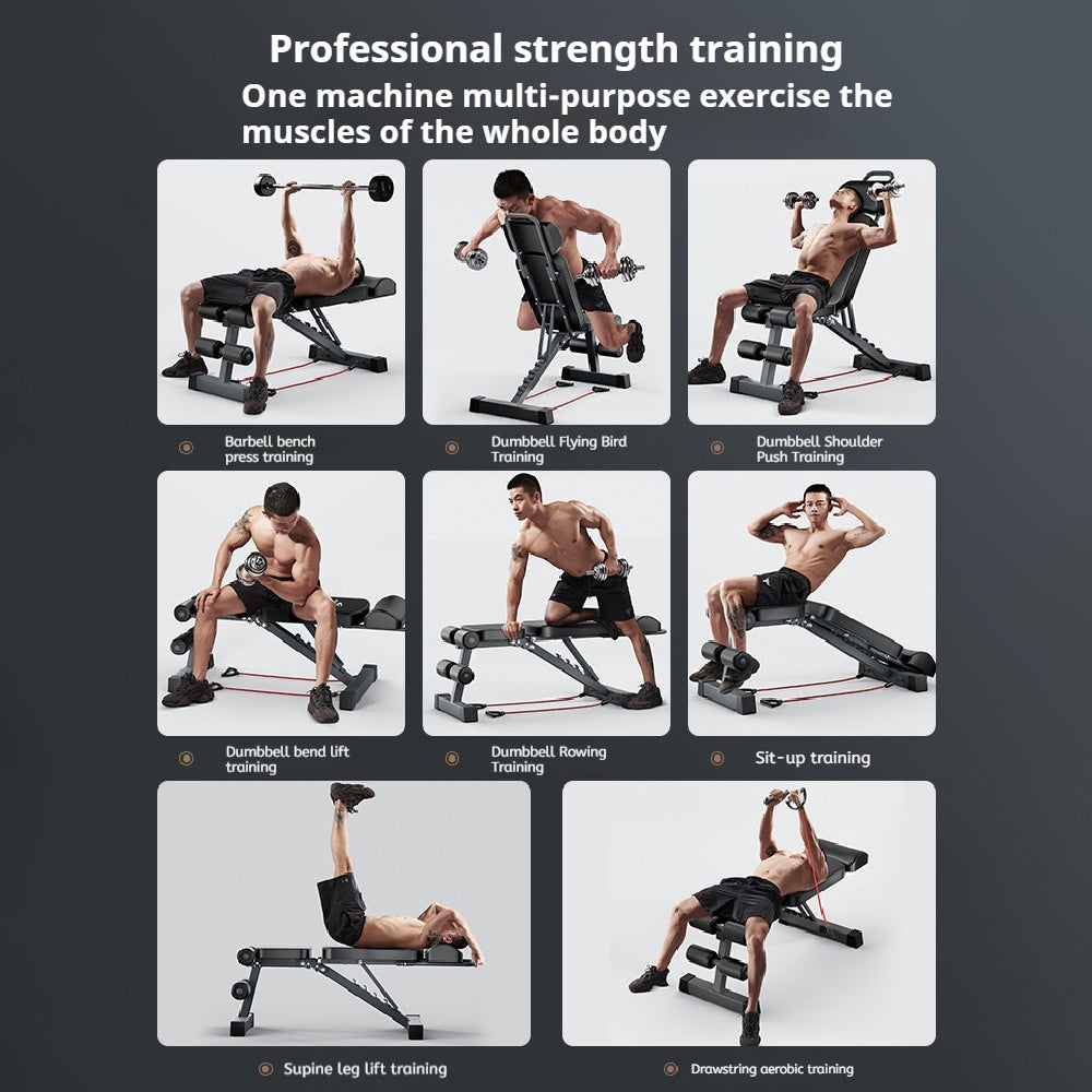 Foldable adjustable weight bench with rope accessory included