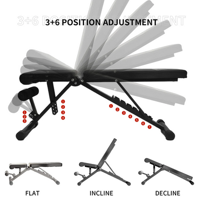 Adjustable weight bench showing triangular stability design
