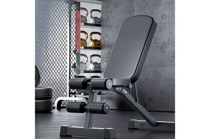 Close-up of heavy-duty steel frame on adjustable weight bench